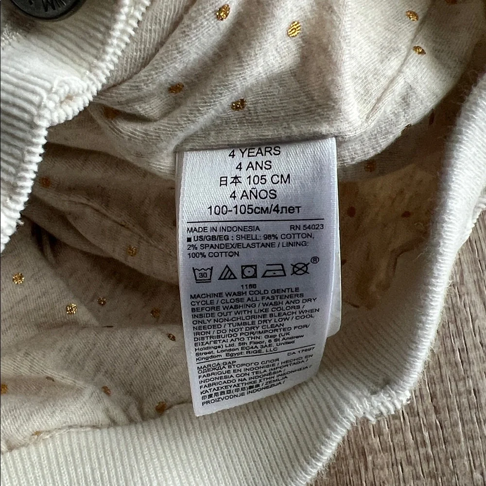 Gap Corduroy Off White Lined Roll Cuff Pants size 4T